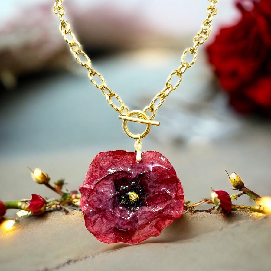 Collier grande chaînette Coquelicot