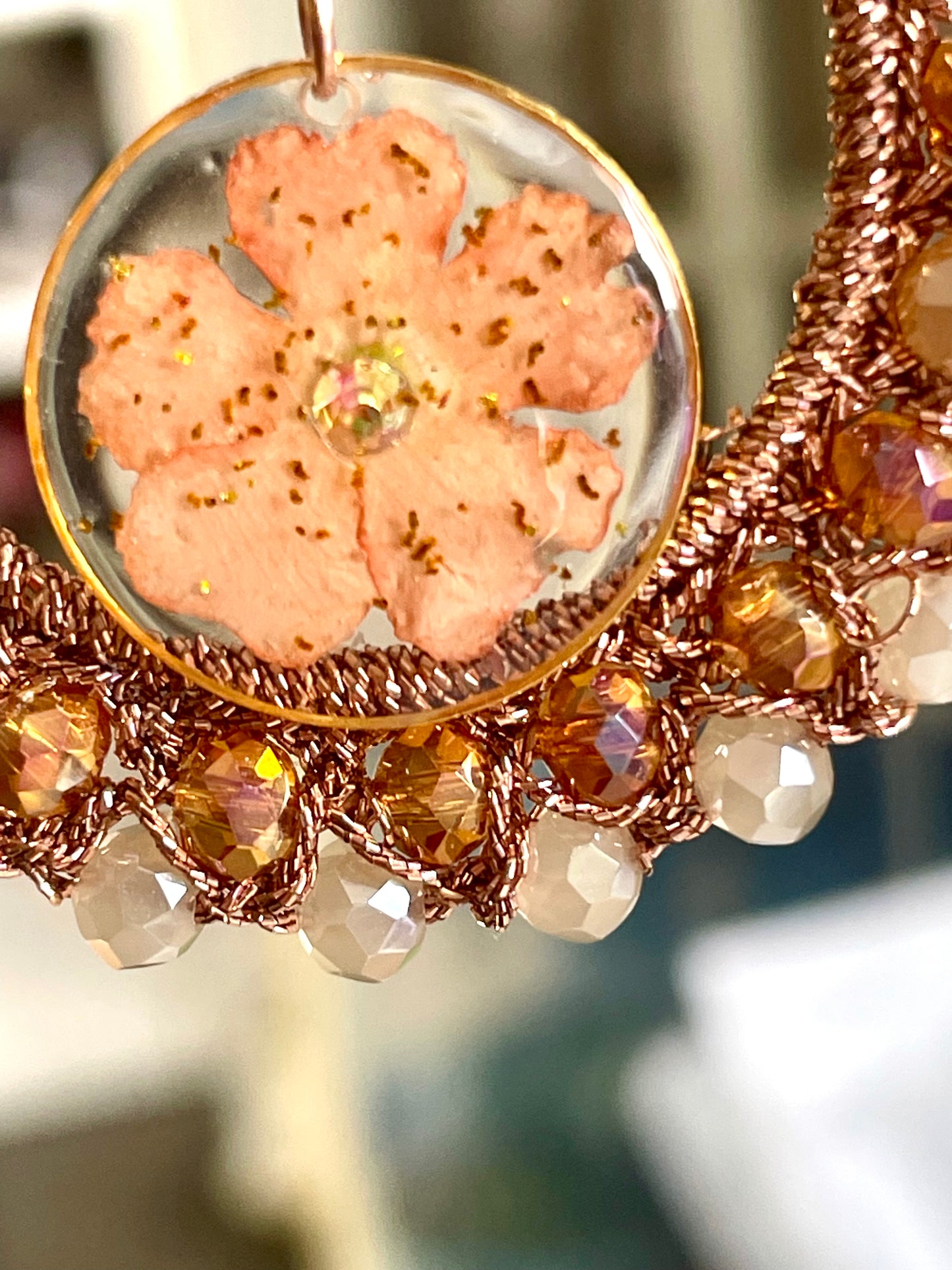 Boucles d’oreilles or rose fleur de Lantana