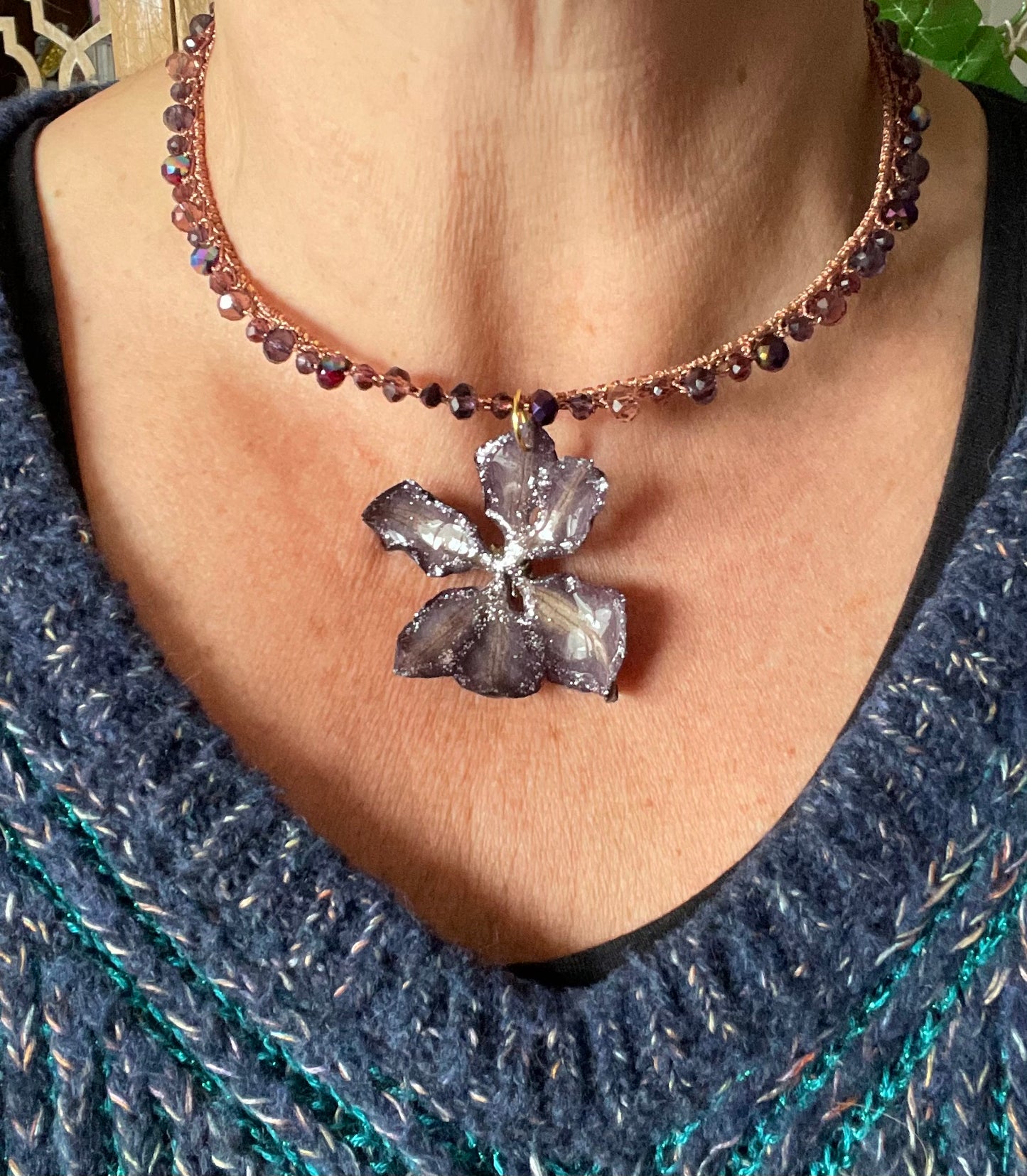 Collier choker Clématite & perles de verre