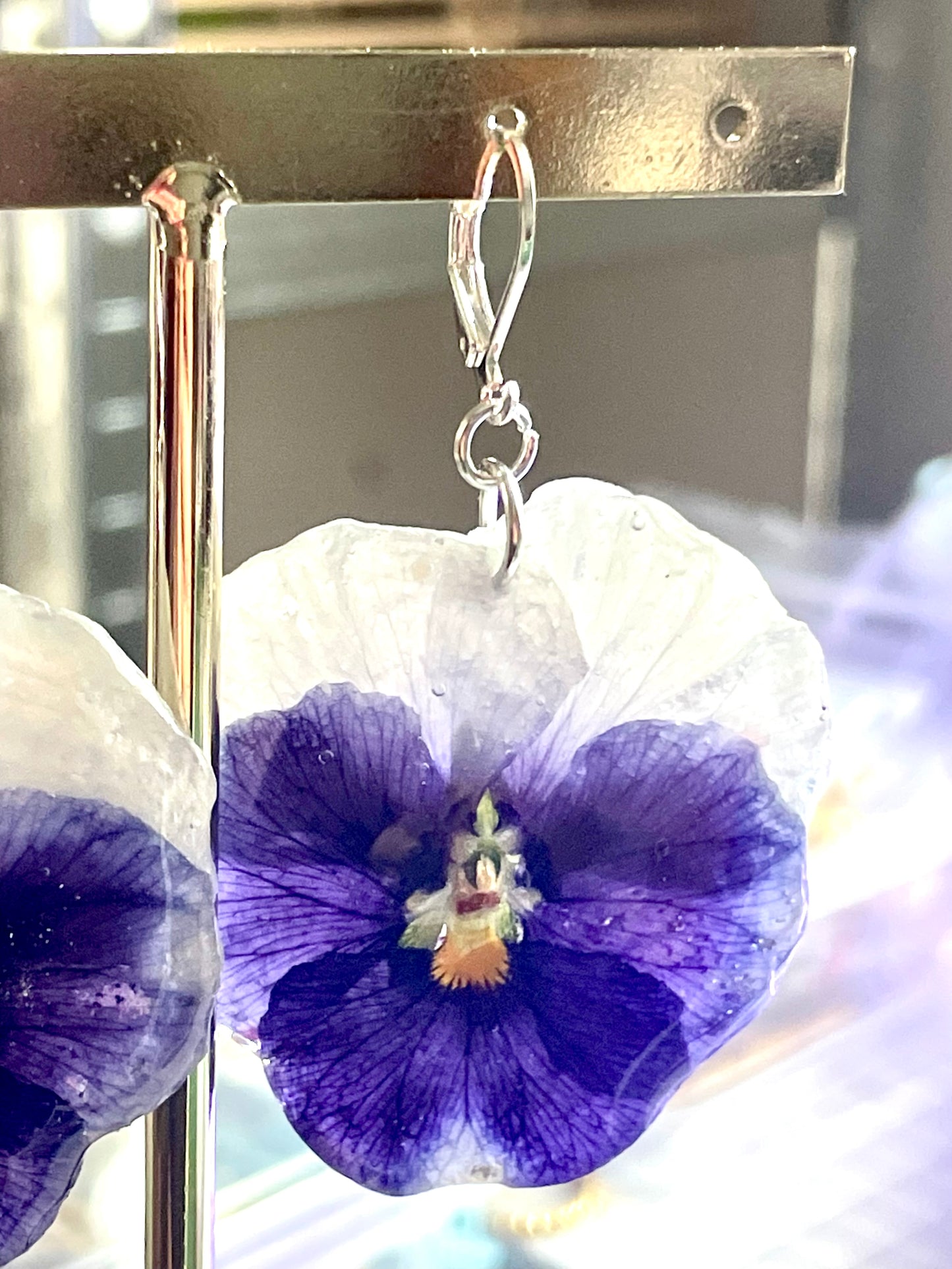 Boucles d’oreilles grandes pensées violet & lilas