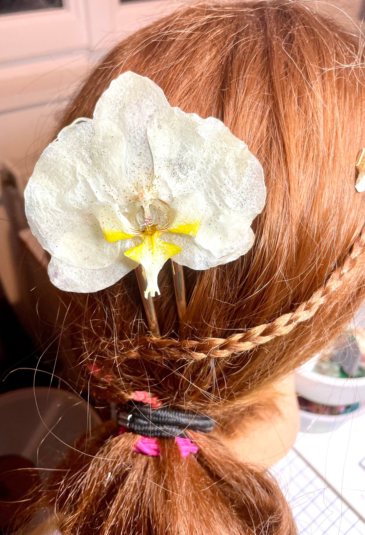 Épingle à cheveux fleur Orchidée blanche