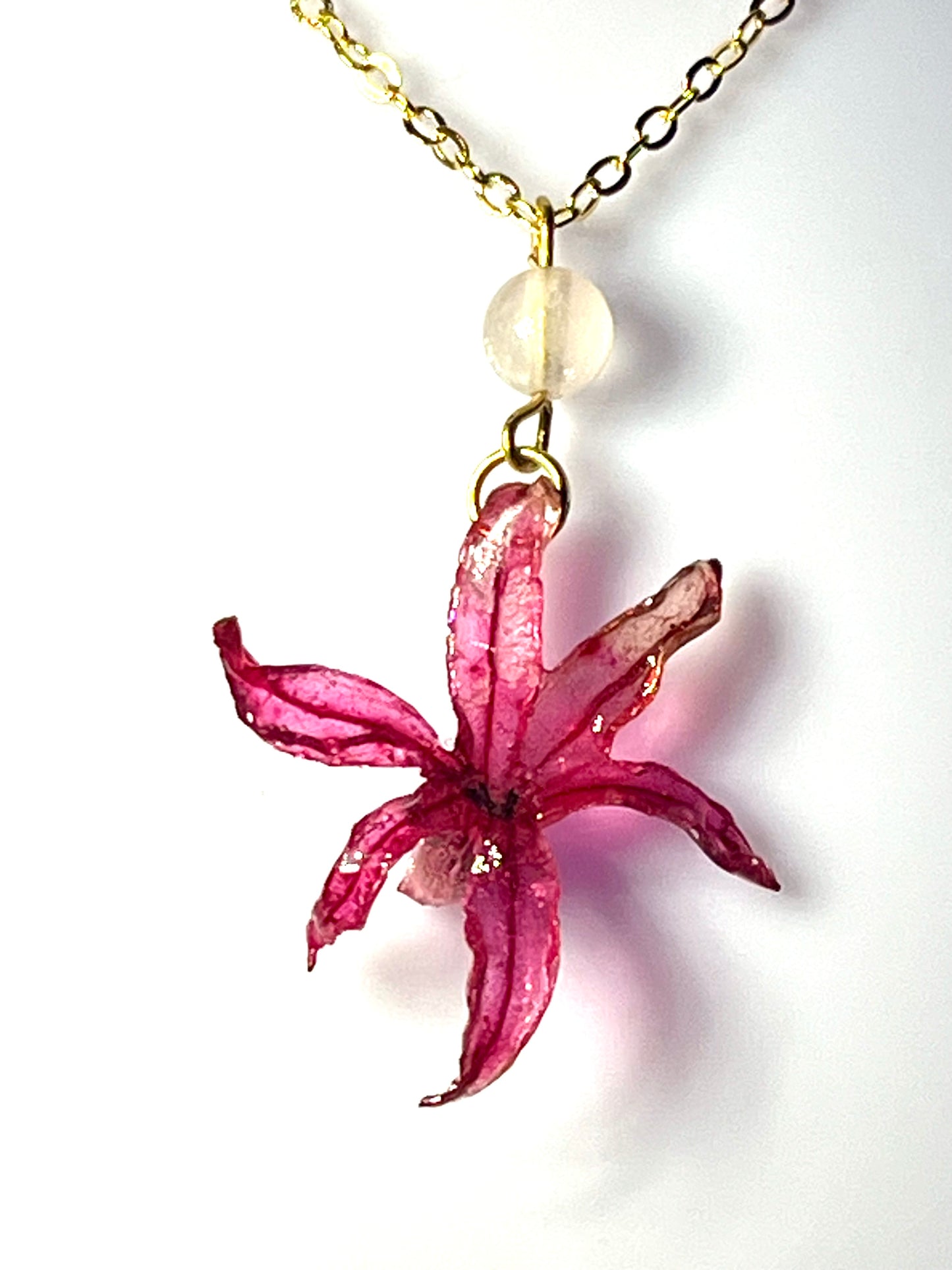 Collier fleur de Jacynthe rose & quartz rose