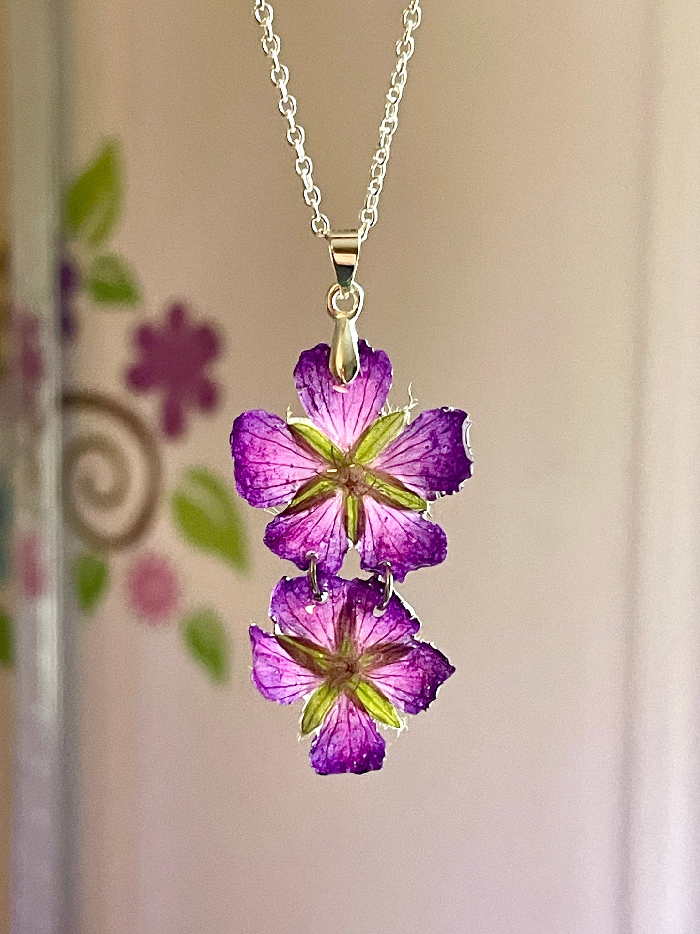 Collier fleurs de géranium vivace argent sterling 925