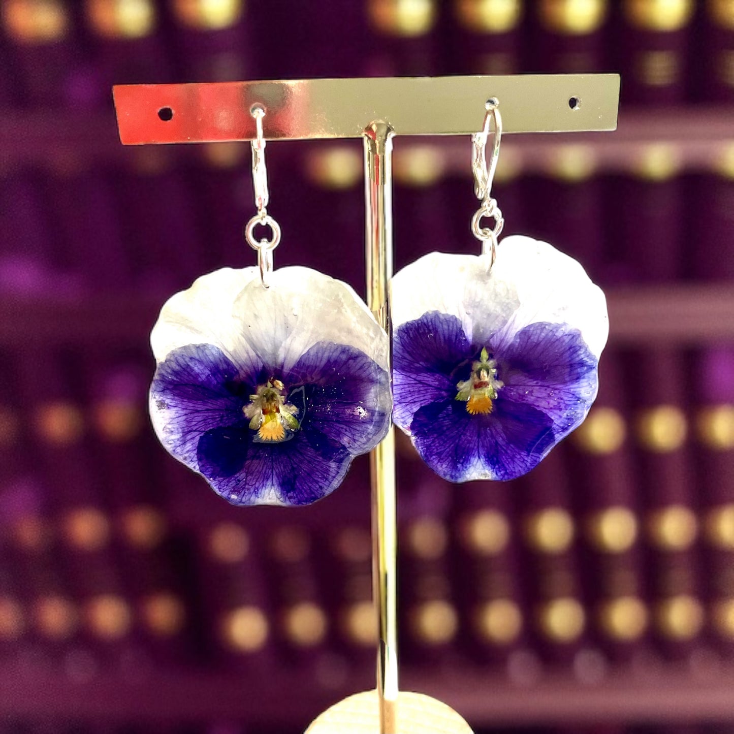Boucles d’oreilles grandes pensées violet & lilas