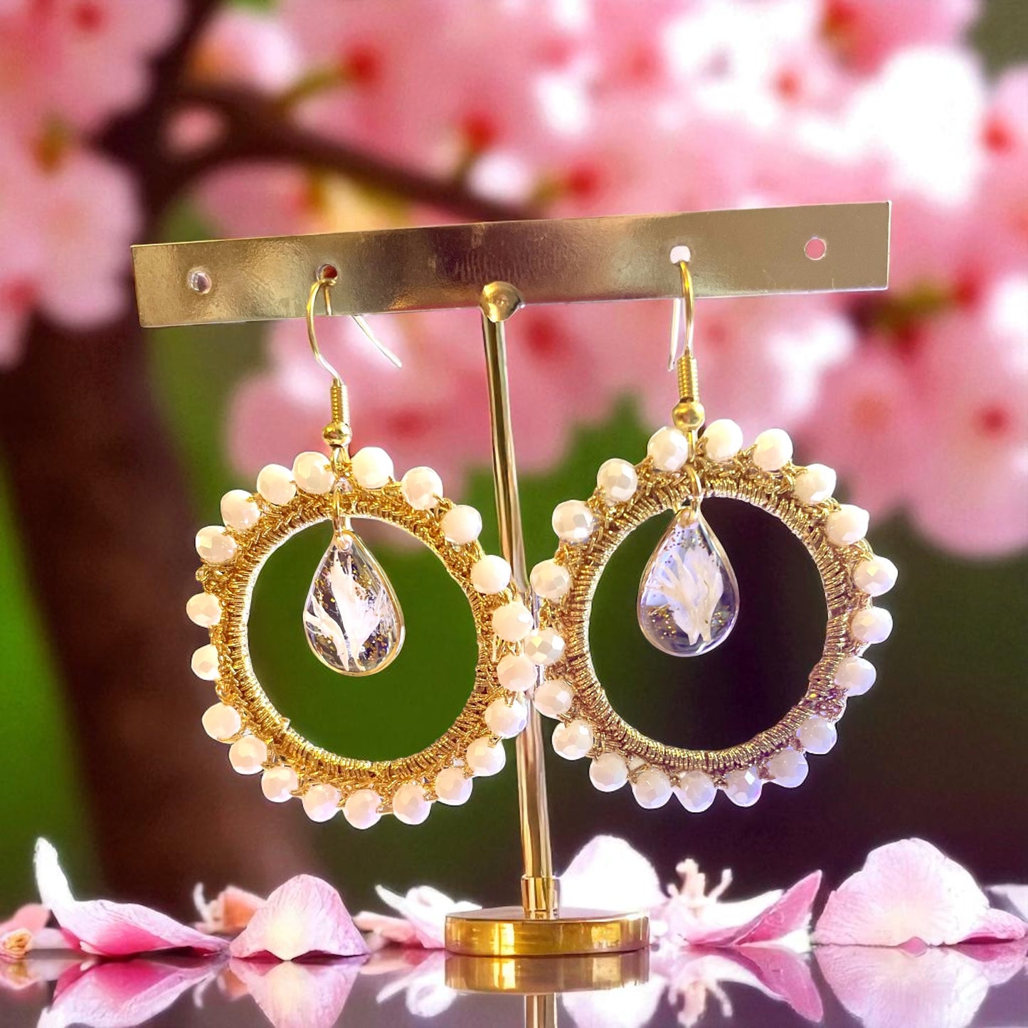 Parure de bijoux pétales de centaurée & perles de verre