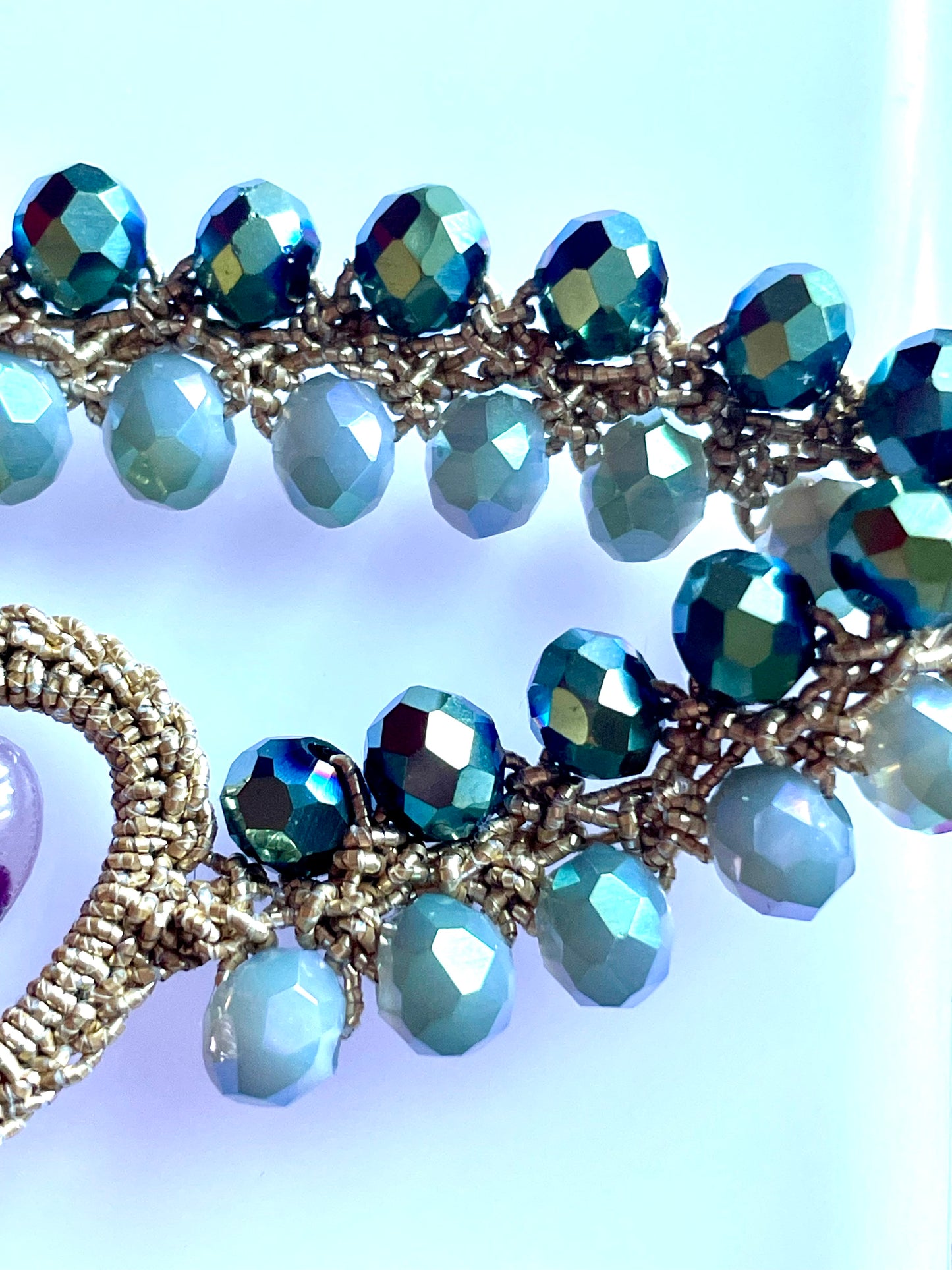 Bracelet duo cœurs pétales de fleur violette