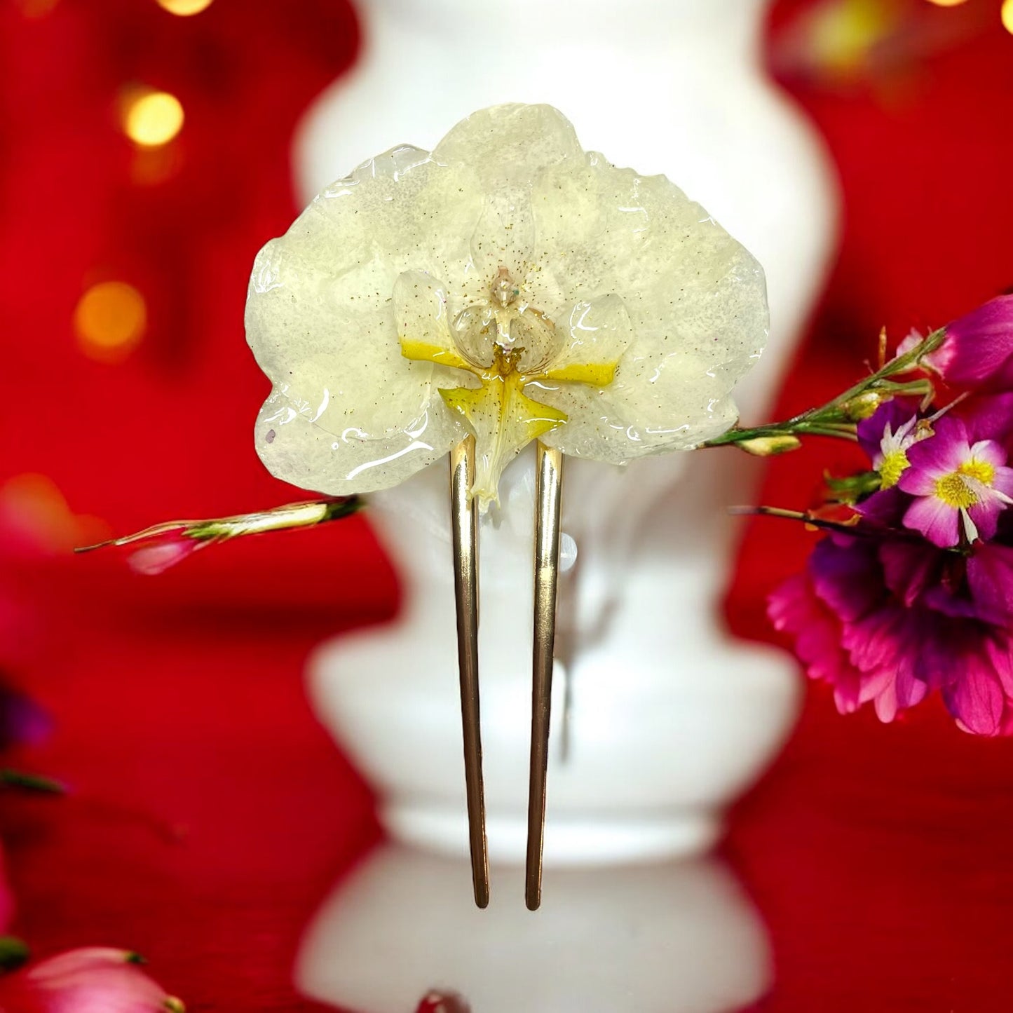 Épingle à cheveux fleur Orchidée blanche