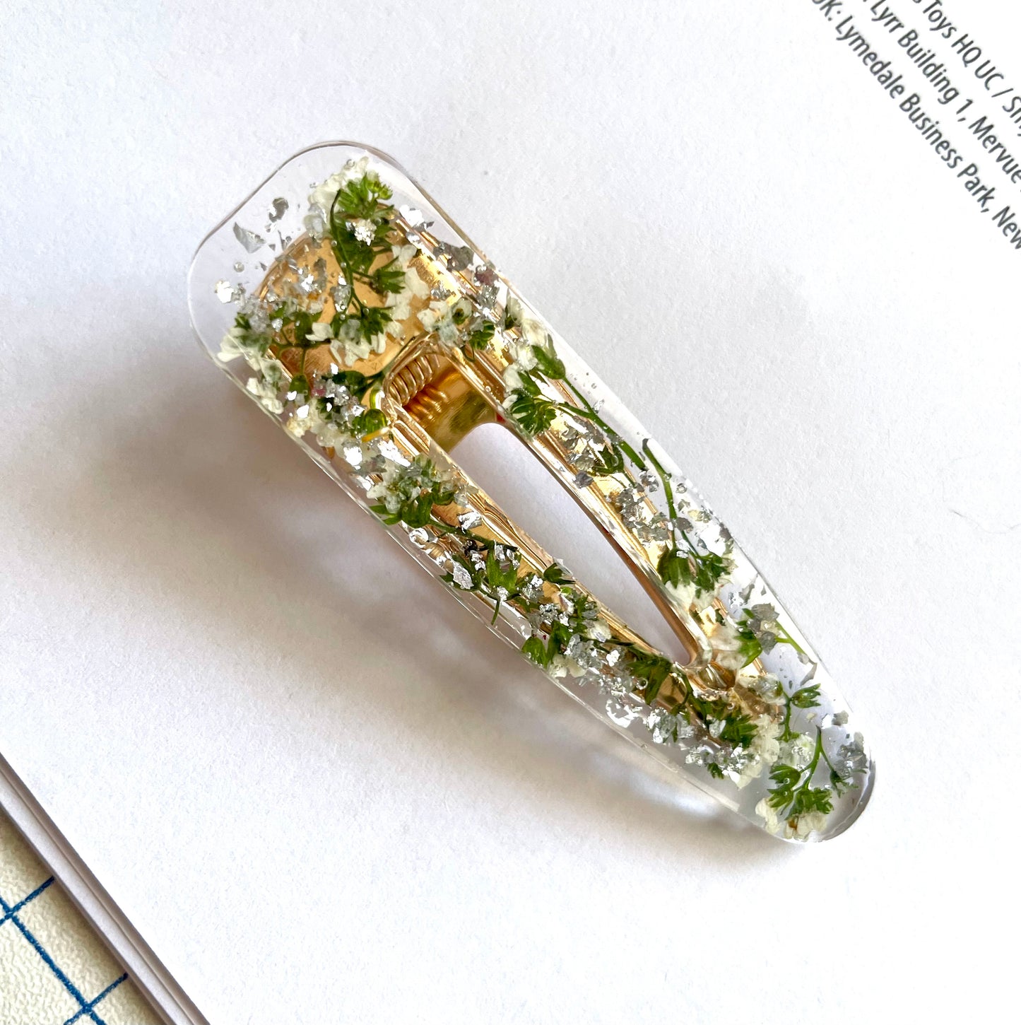 Barrette myosotis blanc