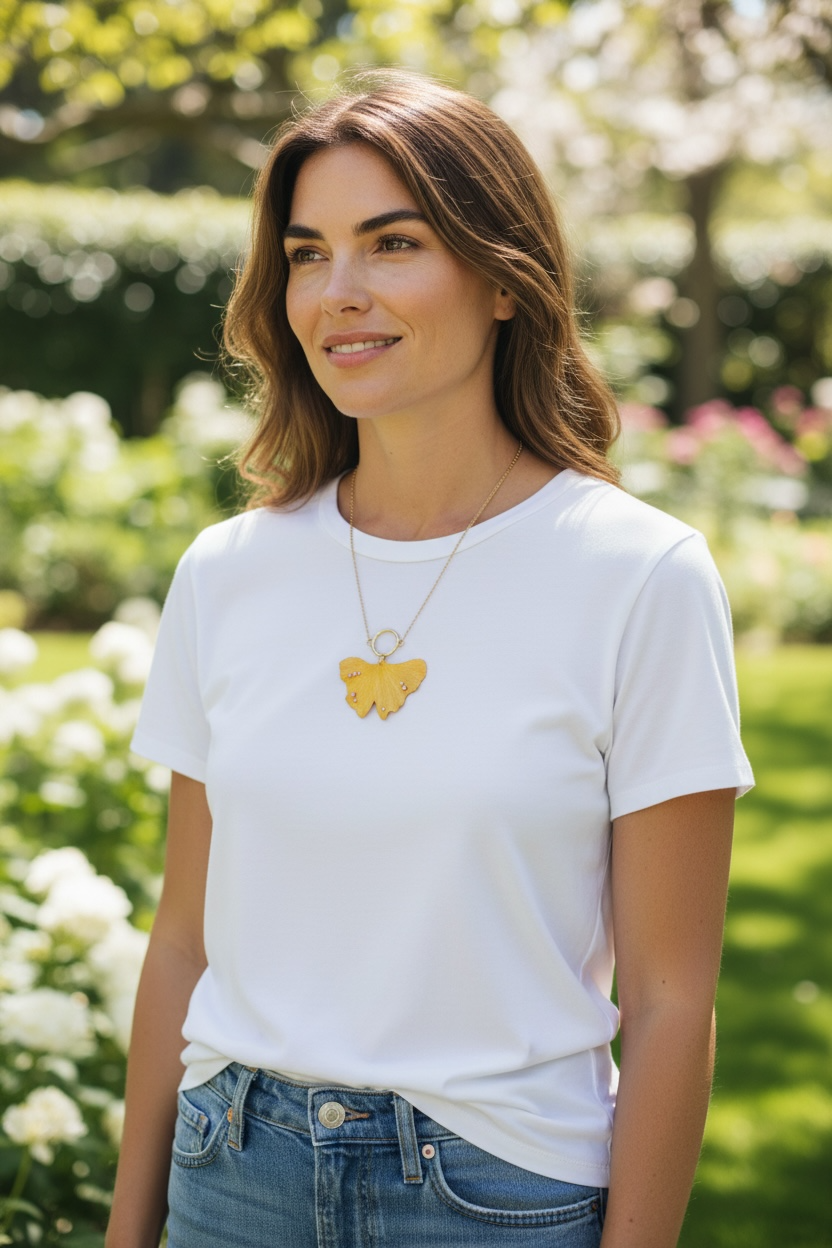 Collier feuille de Ginkgo & strass - Aux fleurs de Chloé Collier feuille de Ginkgo & strass Collier Collier