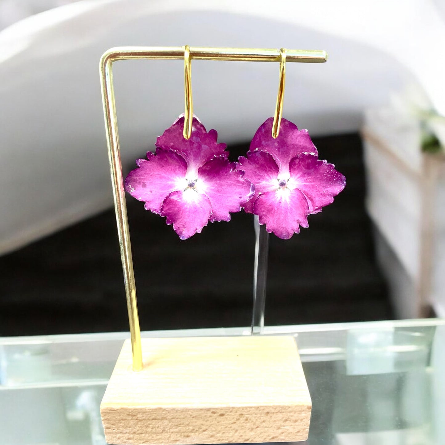 Boucles d’oreilles Hortensia rose
