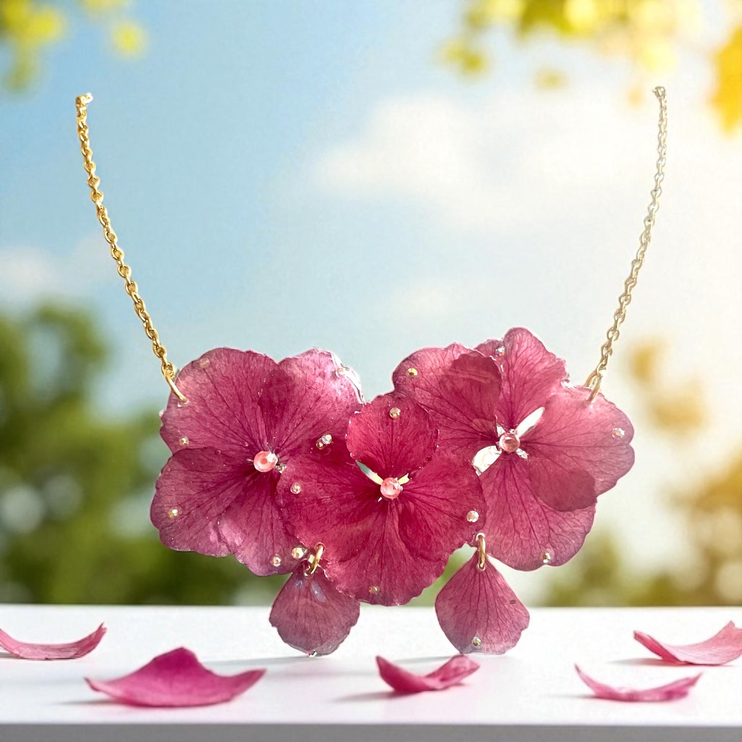 Collier Hortensias roses Fantasia ✨✨✨