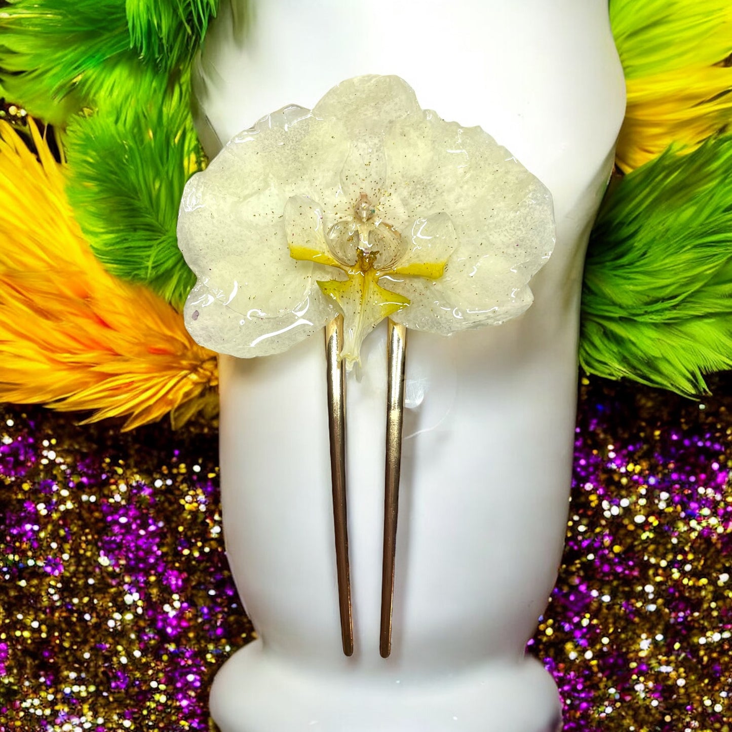 Épingle à cheveux fleur Orchidée blanche