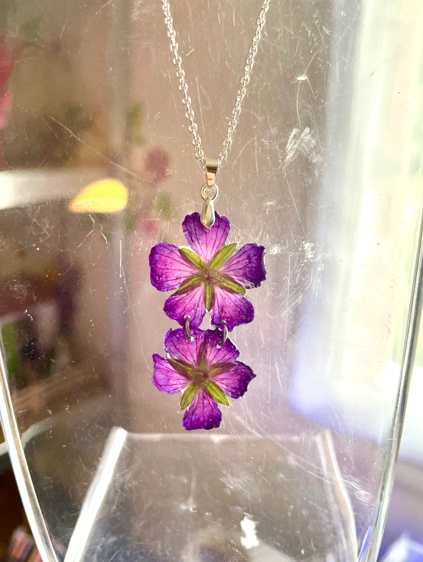 Collier fleurs de géranium vivace argent sterling 925