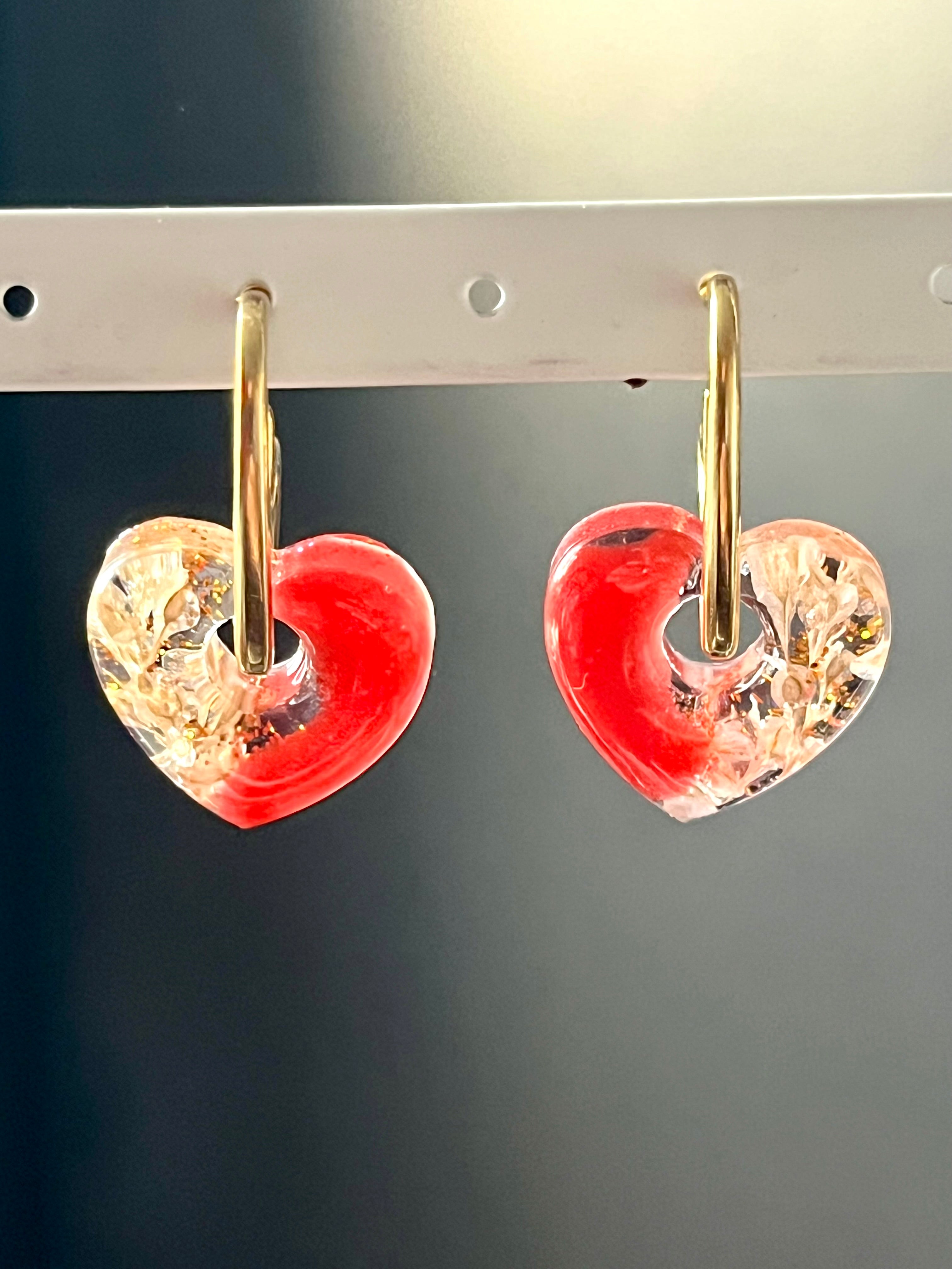 Boucles d’oreilles Pampilles Cœur de Renouée – Fleurs naturelles & résine