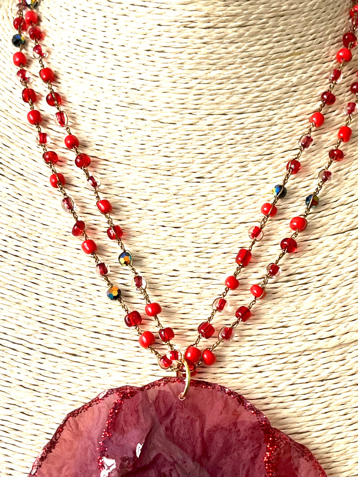 🌺 Collier Coquelicot Naturel – Fleur véritable rouge 🌺