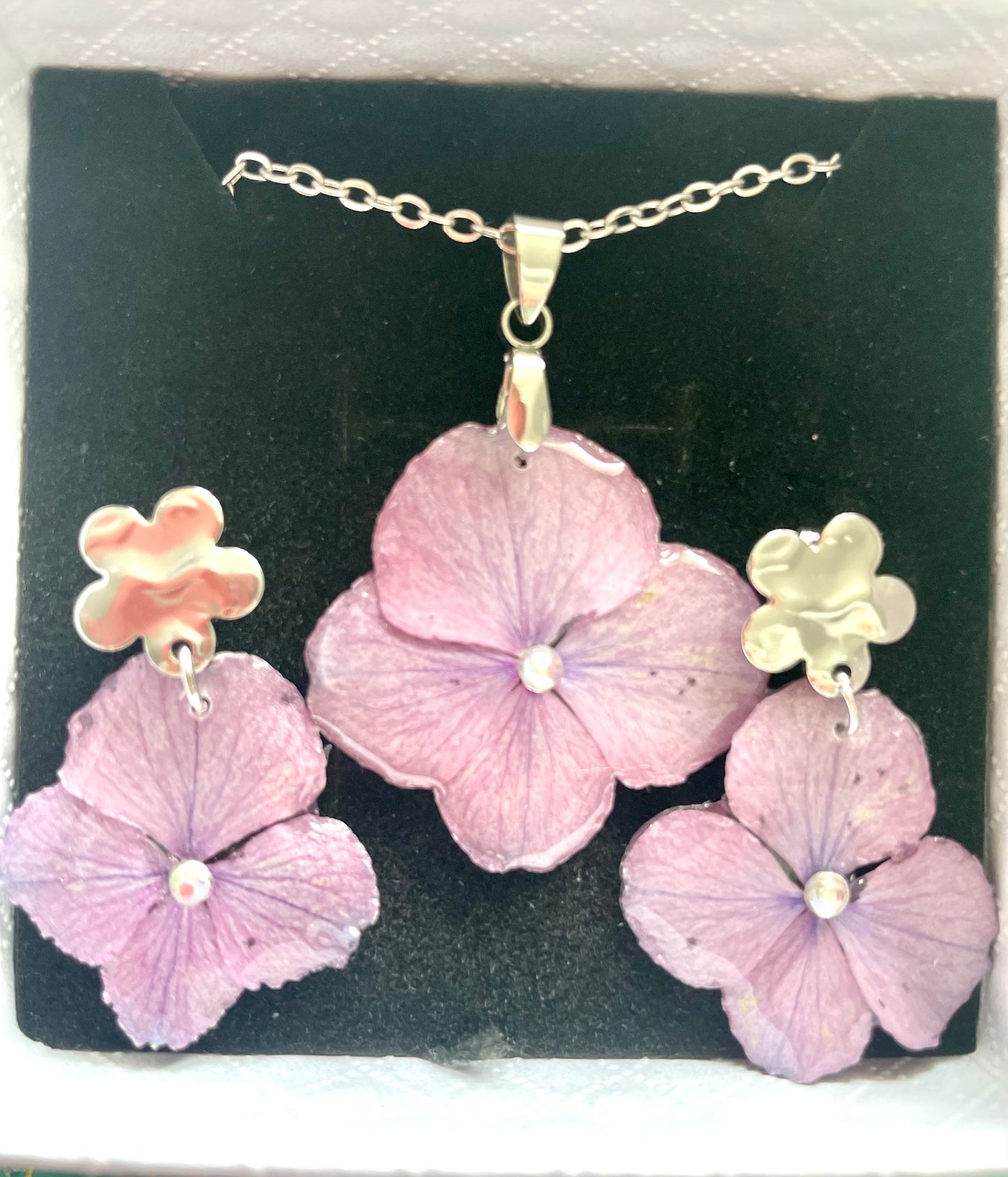 Parure bijoux Hortensia rose