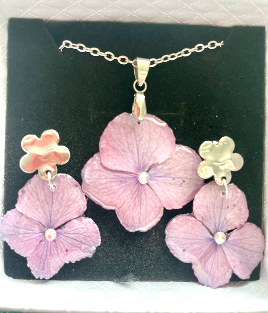 Parure bijoux Hortensia rose