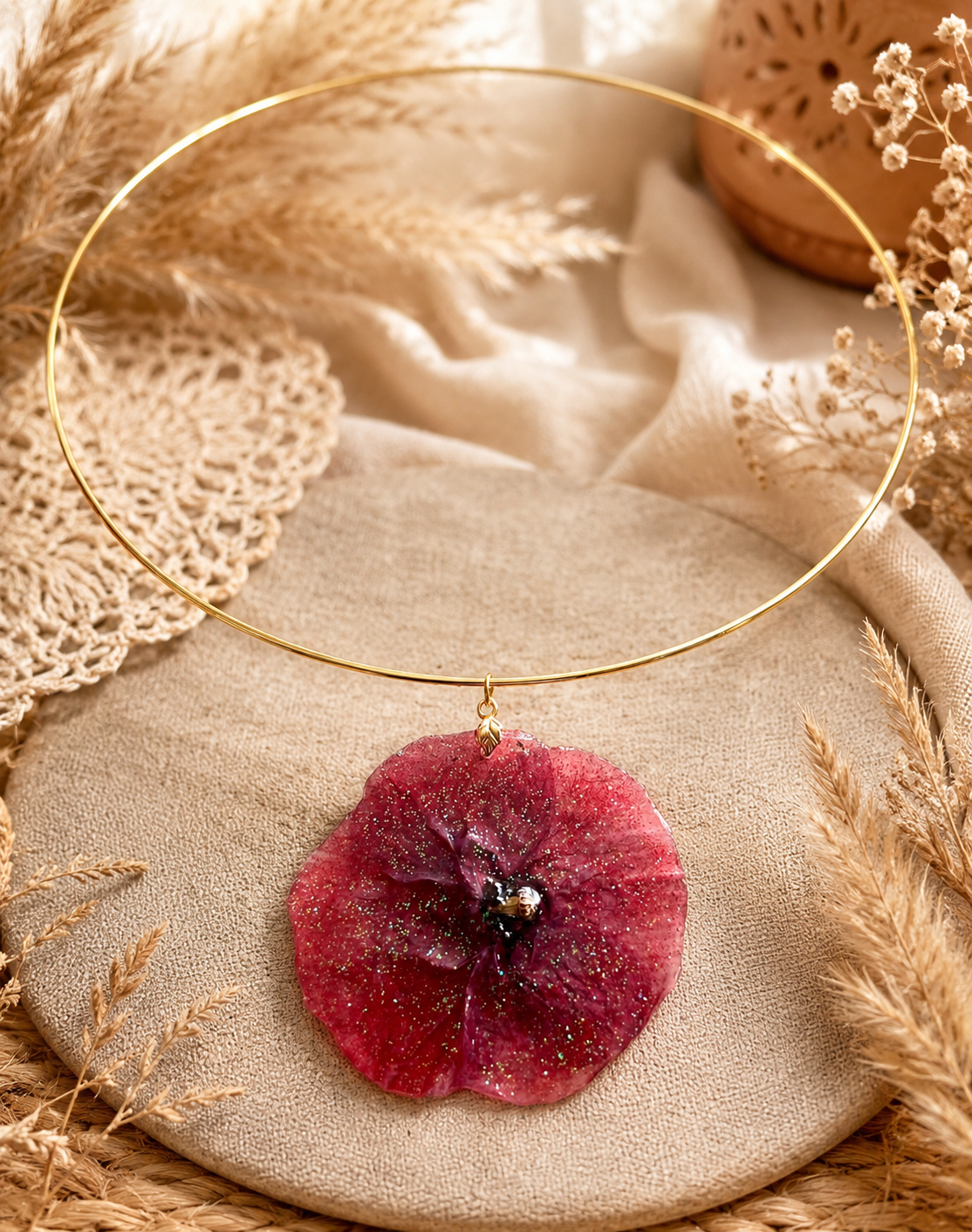 Collier Floral Coquelicot éternel