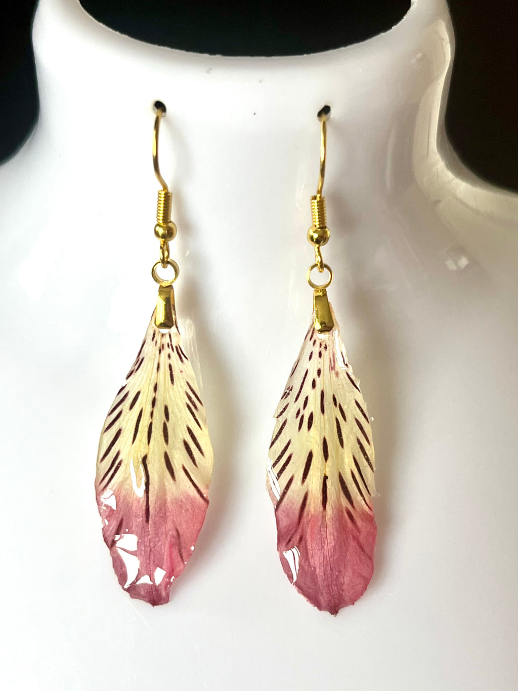 Boucles d’oreilles Alstroemeria Pétale Naturel – Rose & Ivoire