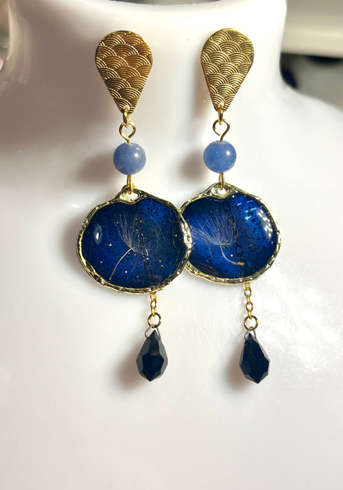 "Midnight Blue Dandelion Radiance" Handmade Earrings