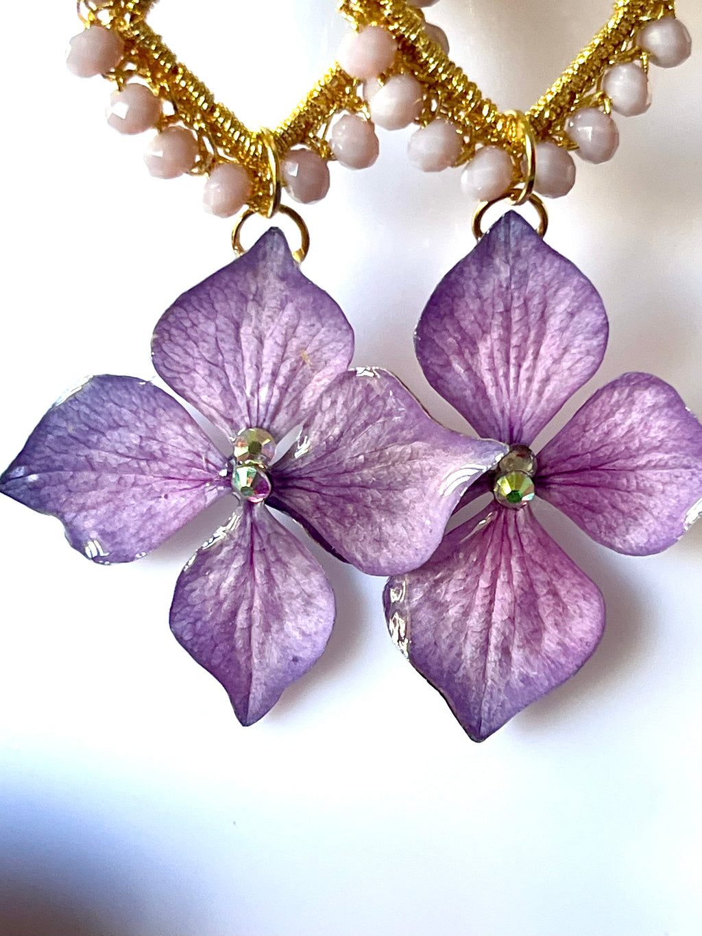 Boucles d’oreilles Hortensia & Perles au crochet