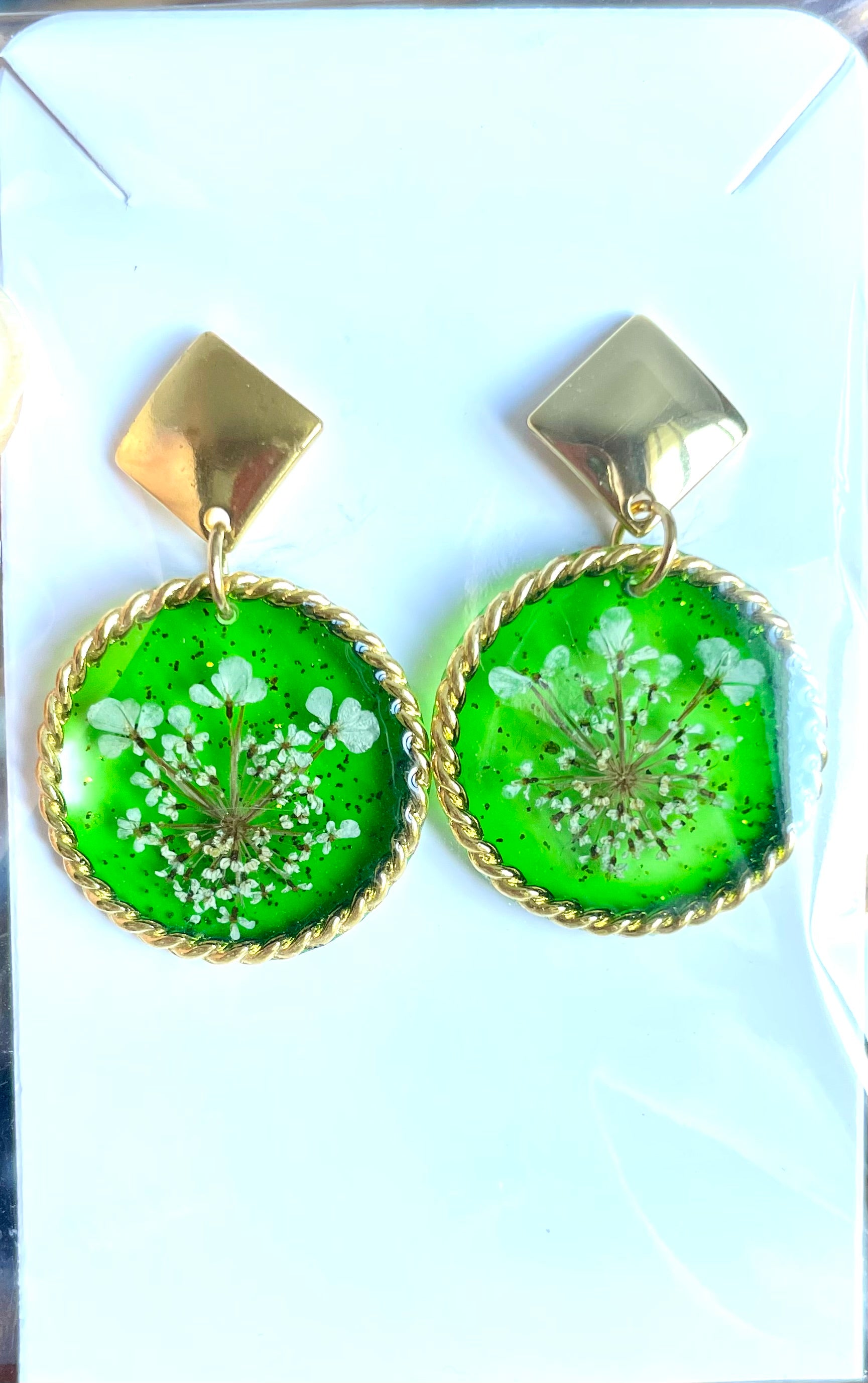 Boucles d’oreilles Fleurs de carotte sauvage vertes - Aux fleurs de Chloé Boucles d’oreilles Fleurs de carotte sauvage vertes Boucles d’oreilles Boucles d’oreilles