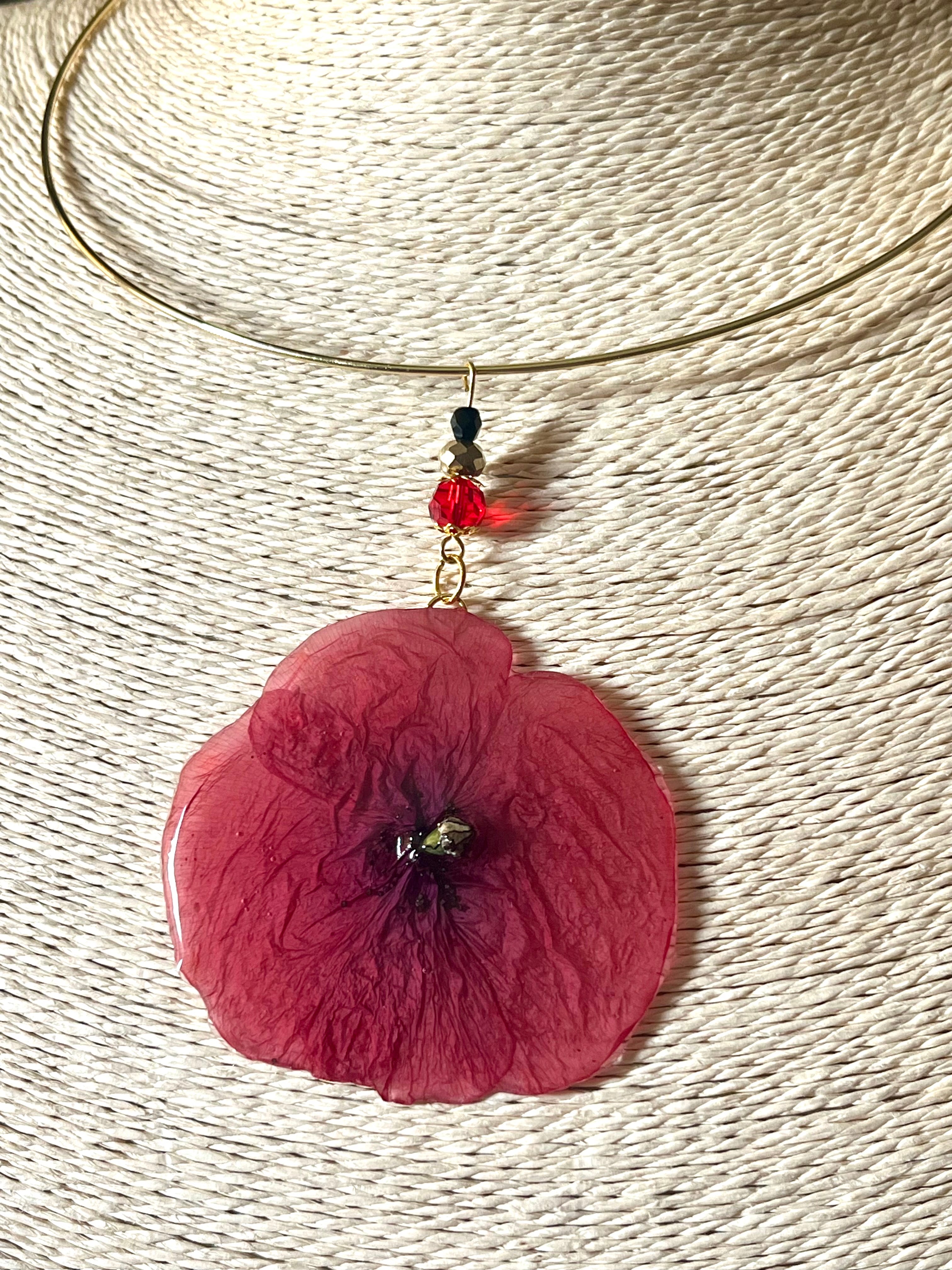 Collier Coquelicot – Fleur Naturelle Préservée