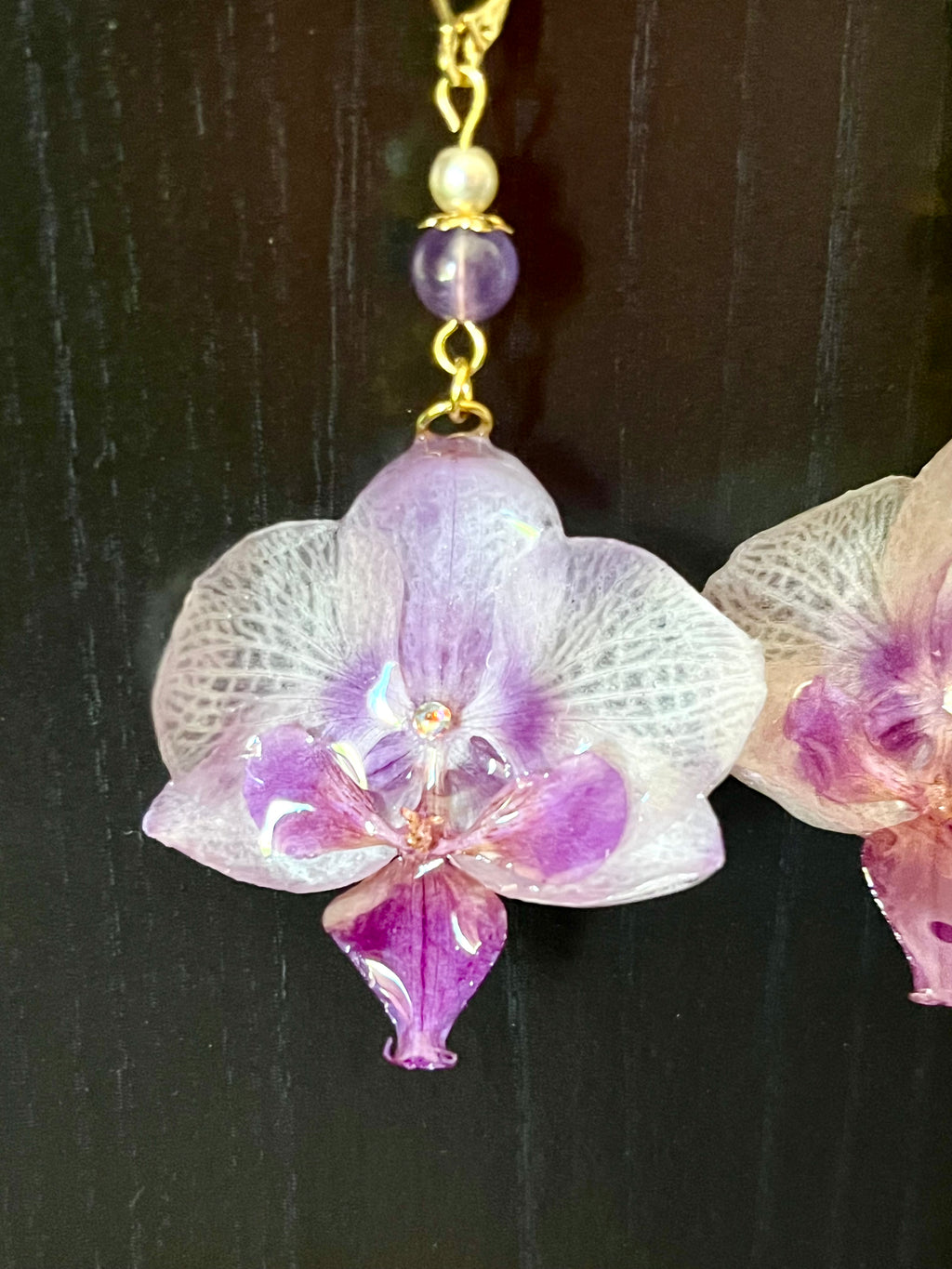 Orchid & Amethyst Earrings – Preserved Natural Flower