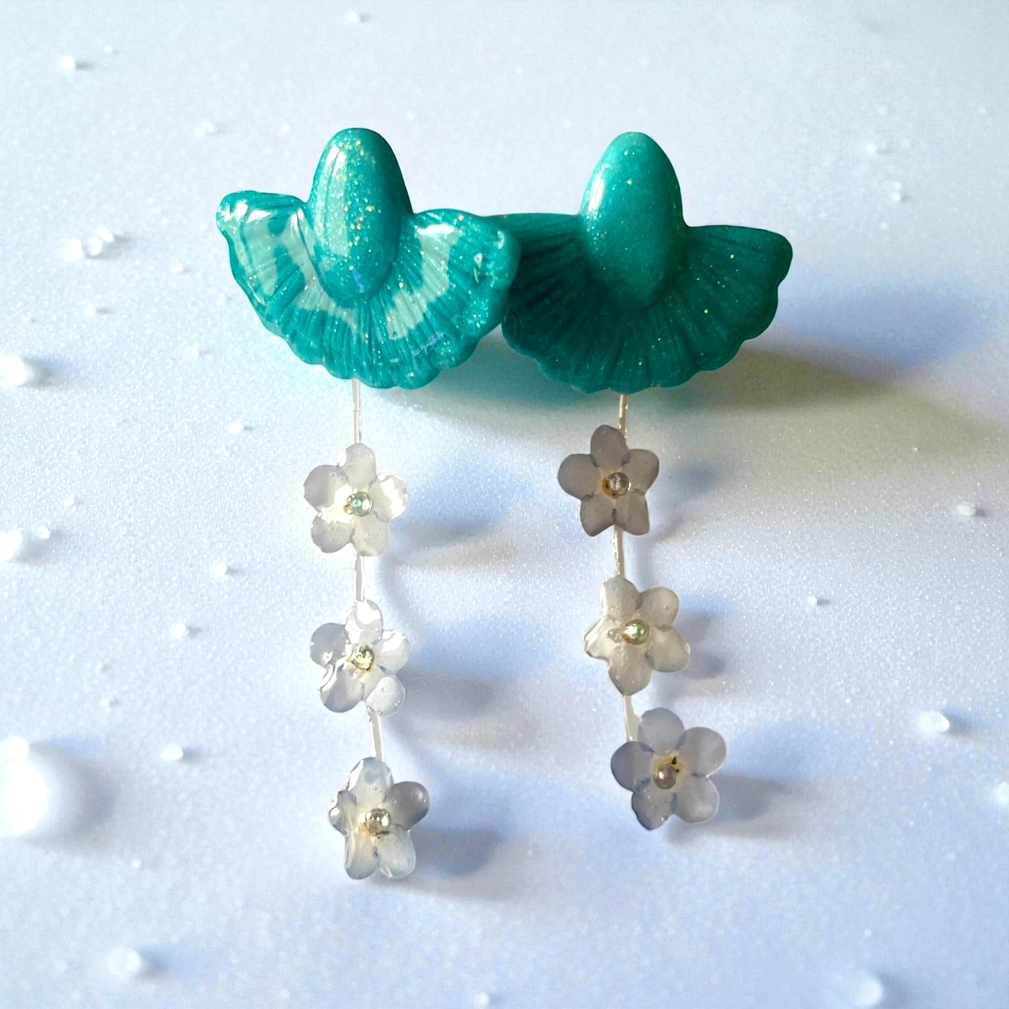 Boucles d’oreilles myosotis & argile polymère