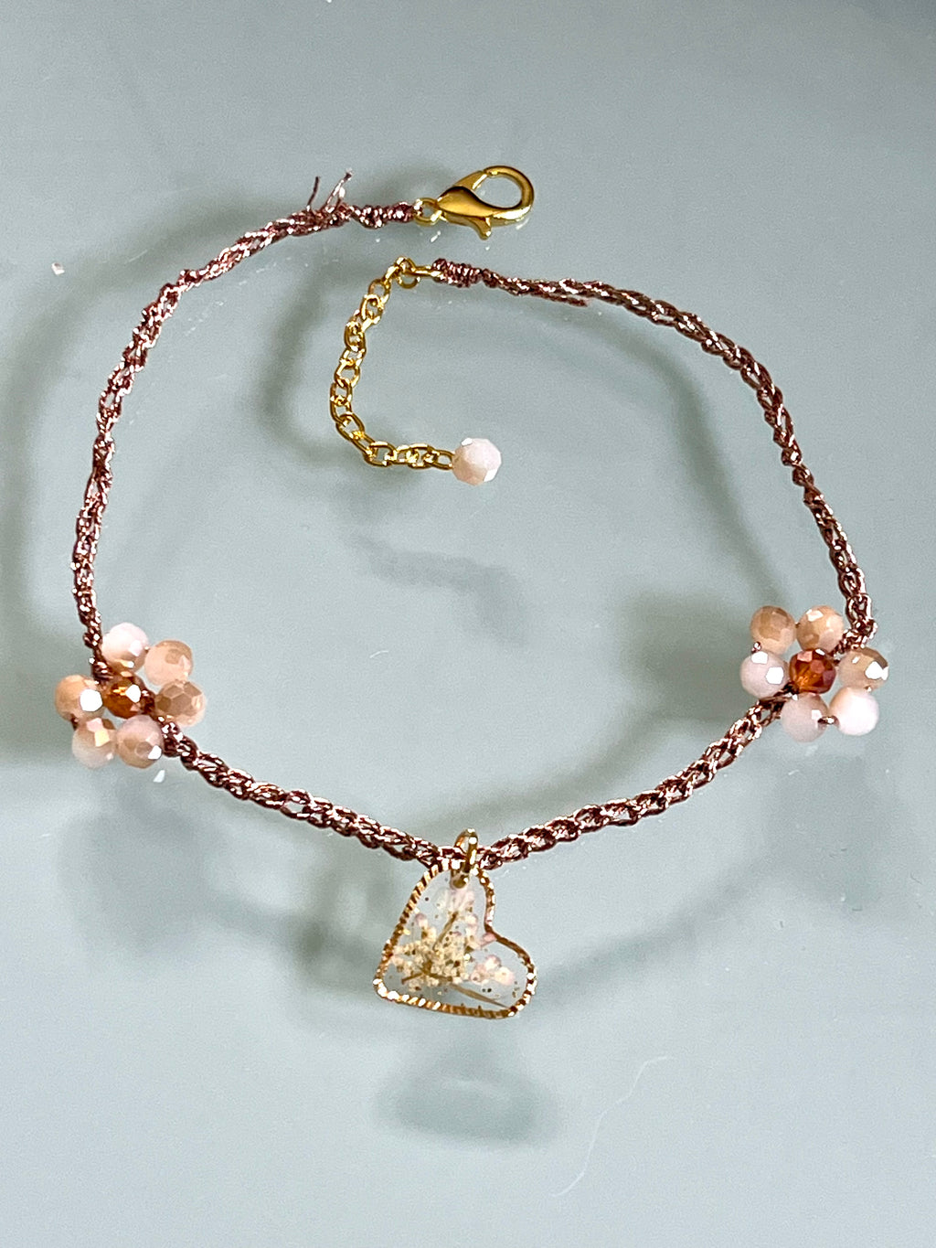 🌸 Crocheted anklet – Natural flowers 🌸