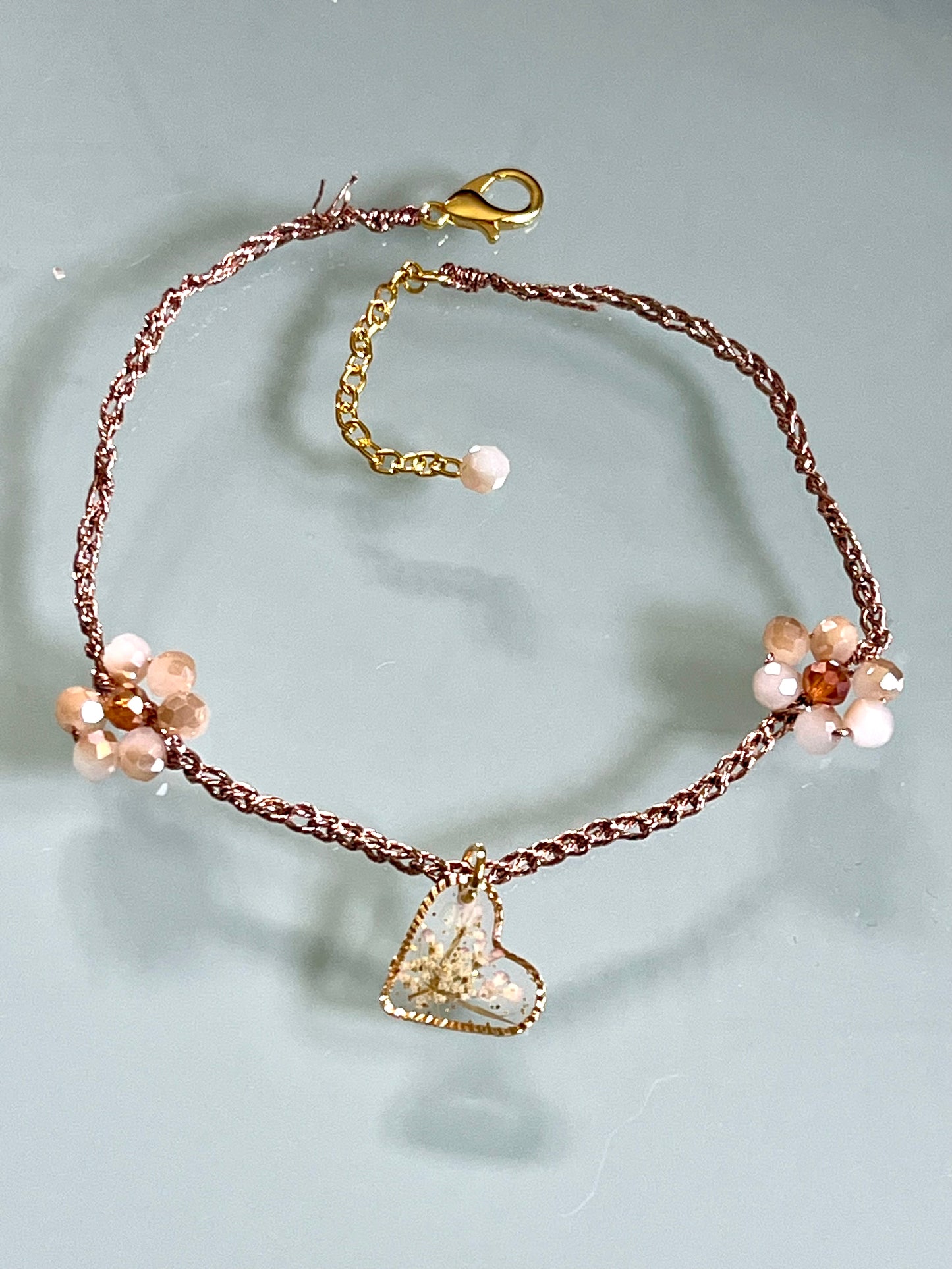 🌸 Bracelet de cheville  crocheté – Fleurs naturelles 🌸