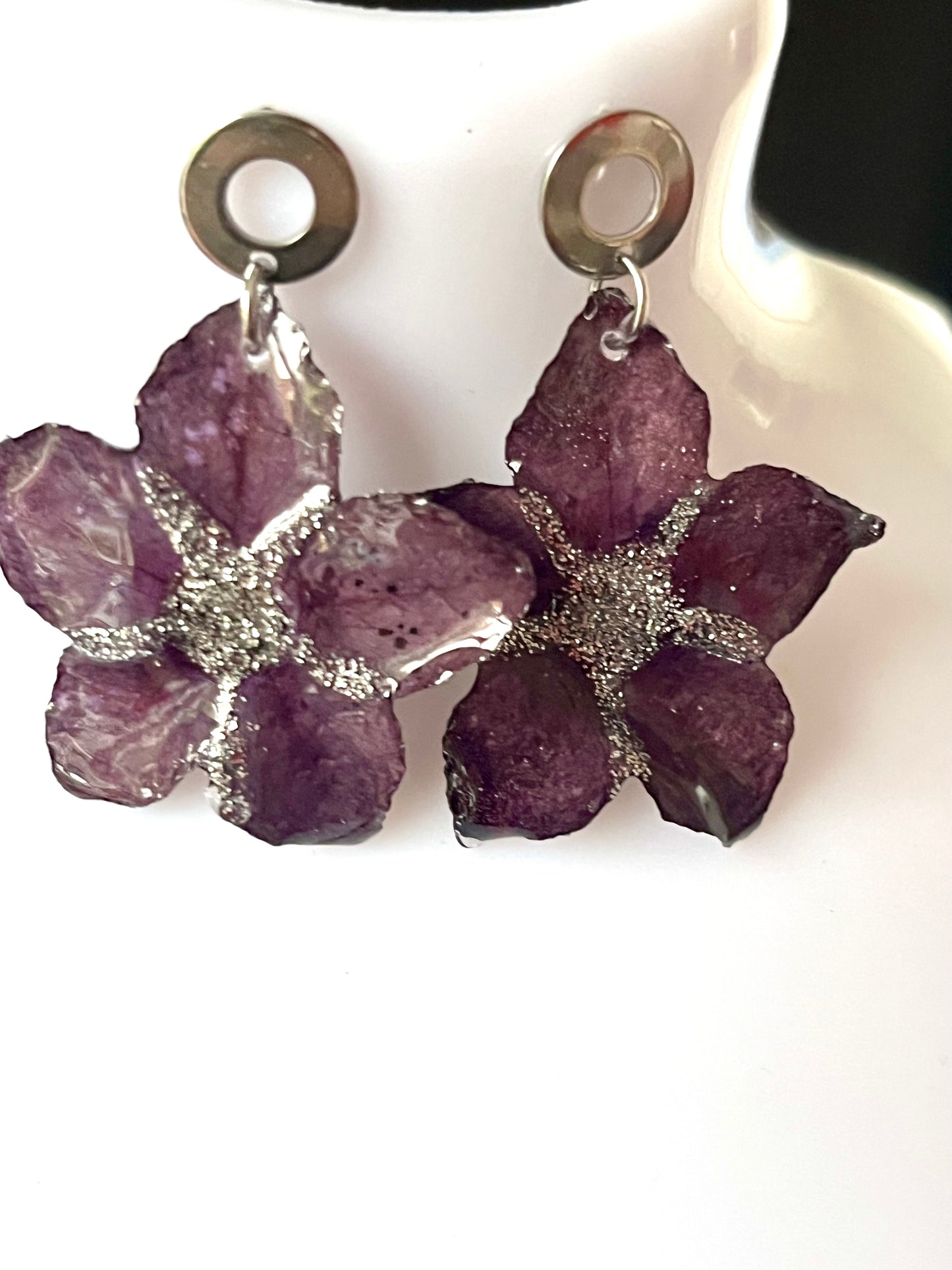 Boucles d’oreilles « Fleur de Tabac Naturelle » – Violet Prune
