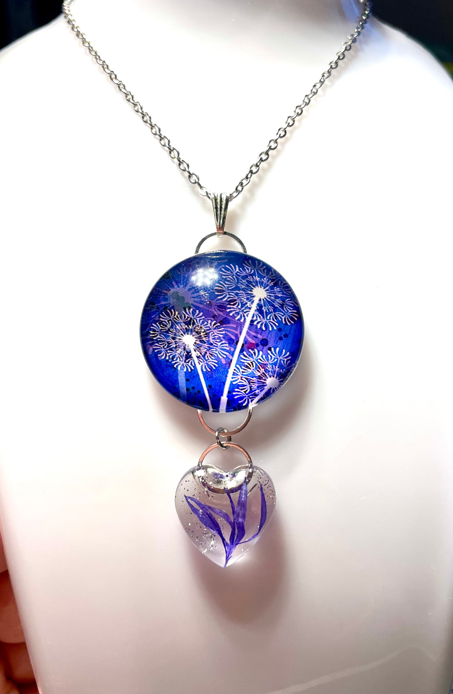 Collier cœur de Bleuet & cabochon bleu