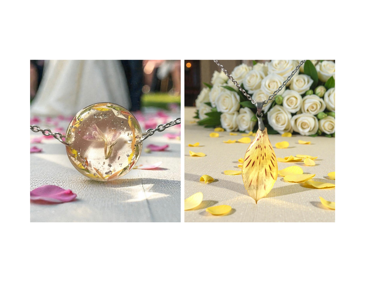 Bijoux avec fleurs bouquet de mariée