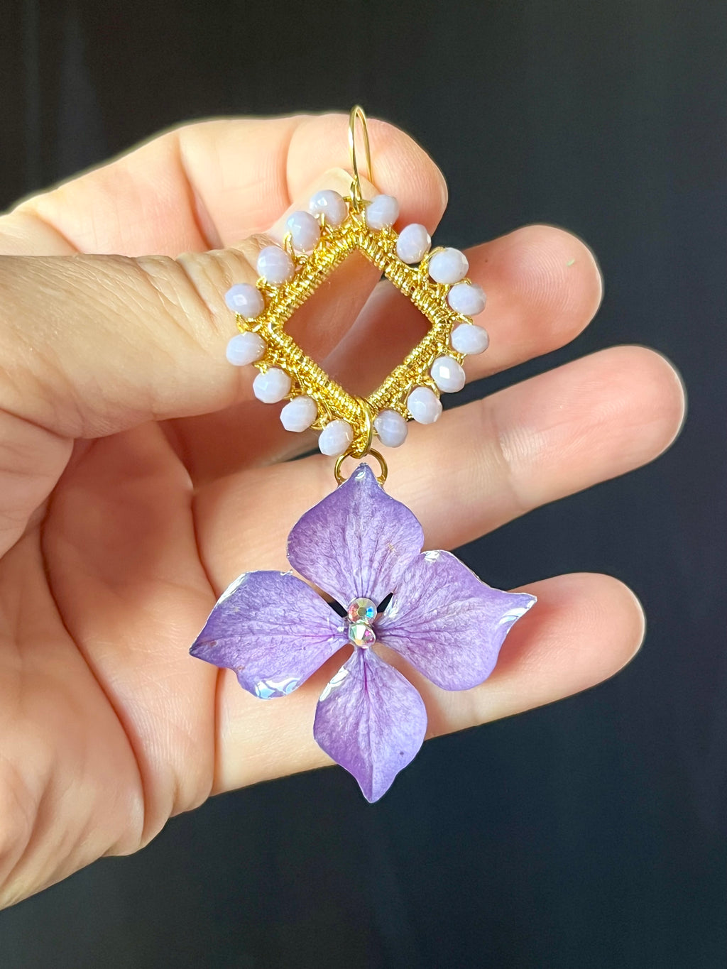 Boucles d’oreilles Hortensia & Perles au crochet