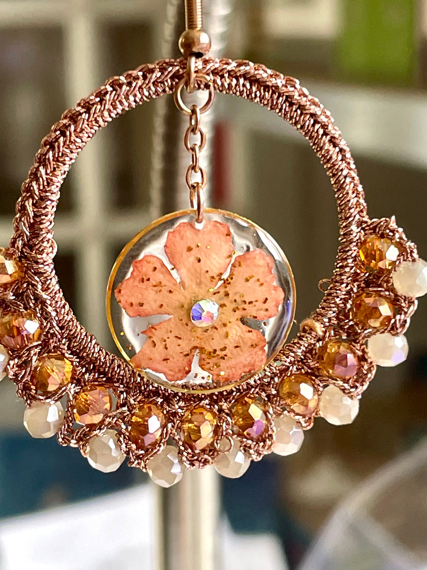 Boucles d’oreilles or rose fleur de Lantana