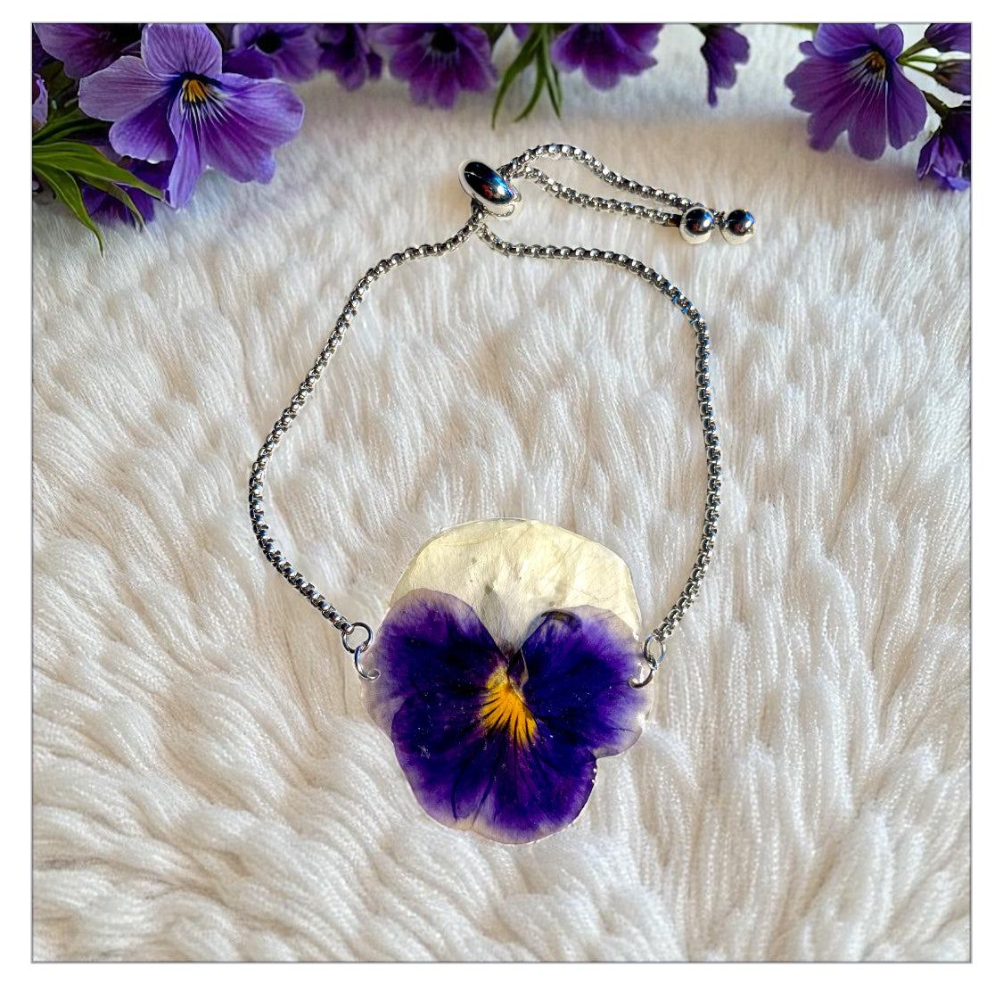 Bracelet grande pensée violet & blanc