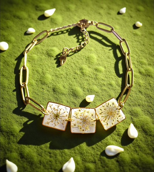 Bracelet carrés de fleurs de carotte sauvage