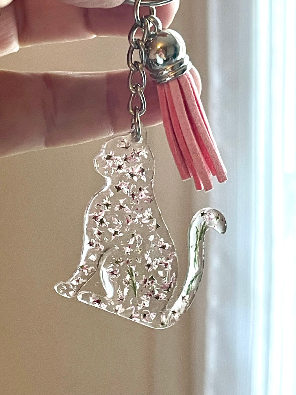 Porte-clés Chat Fleurs de Tamaris - Aux fleurs de Chloé Porte-clés Chat Fleurs de Tamaris Porte clé Porte clé