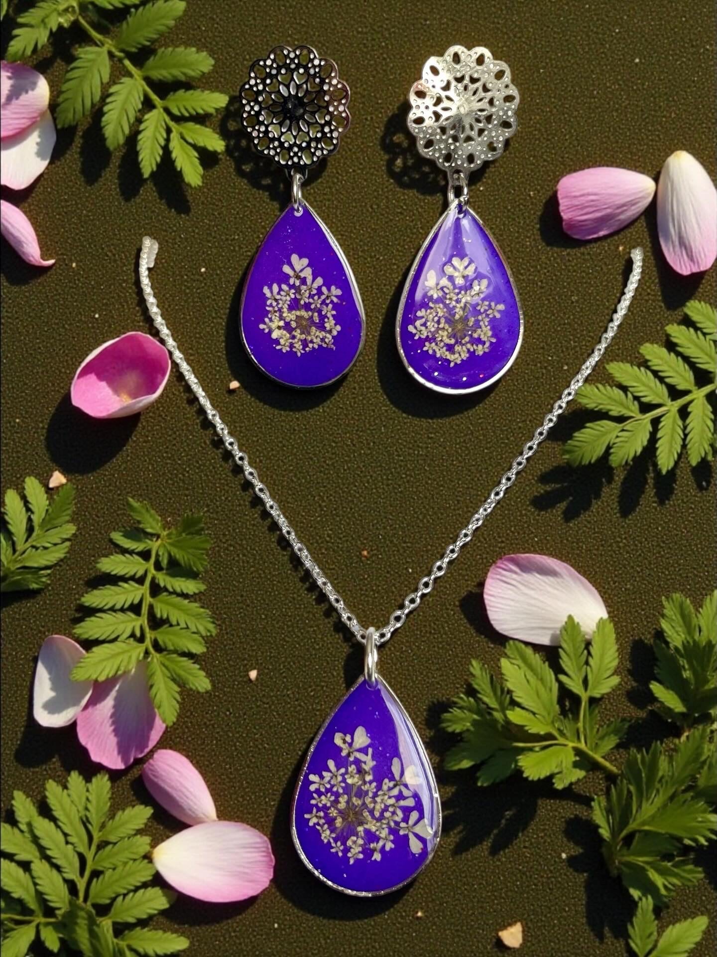 Parure bijoux fleurs de carotte sauvage Violeta💜 - Aux fleurs de Chloé Parure bijoux fleurs de carotte sauvage Violeta💜 Parure bijoux Parure bijoux