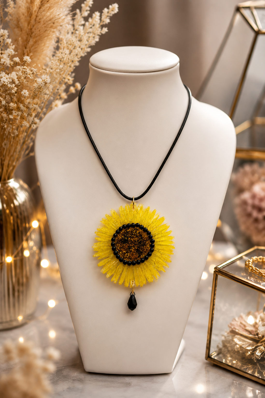 Collier Grande Marguerite en fleur naturelle résinée