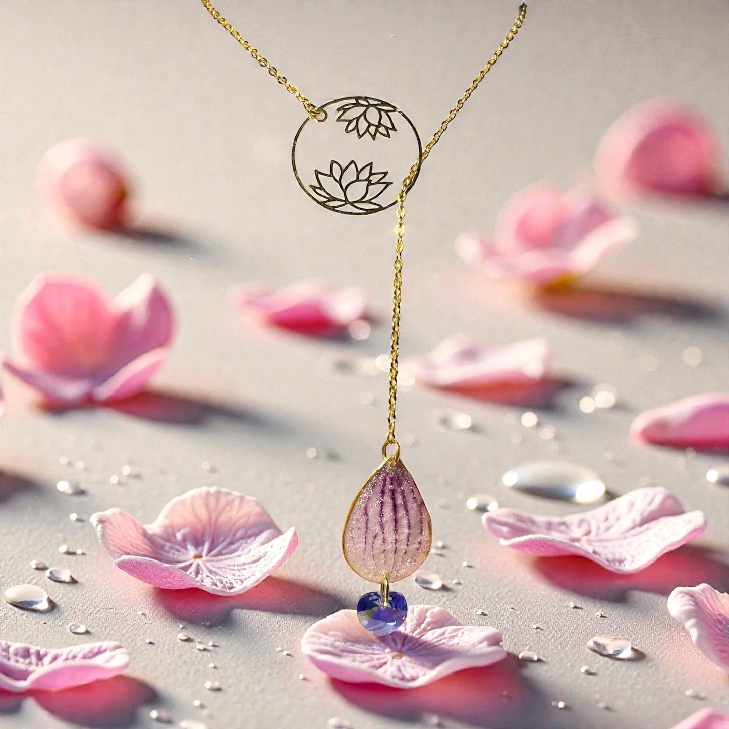 Collier ajustable larme pétale Orchidée , fleur de lotus - Aux fleurs de Chloé Collier ajustable larme pétale Orchidée , fleur de lotus Collier Collier