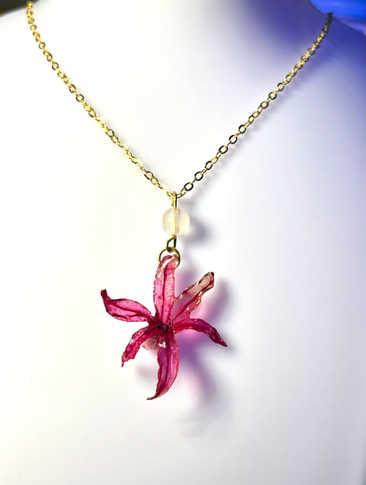 Collier fleur de Jacynthe rose & quartz rose