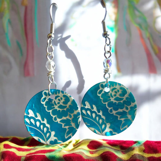 Boucles d’oreilles sequins de nacre bleus