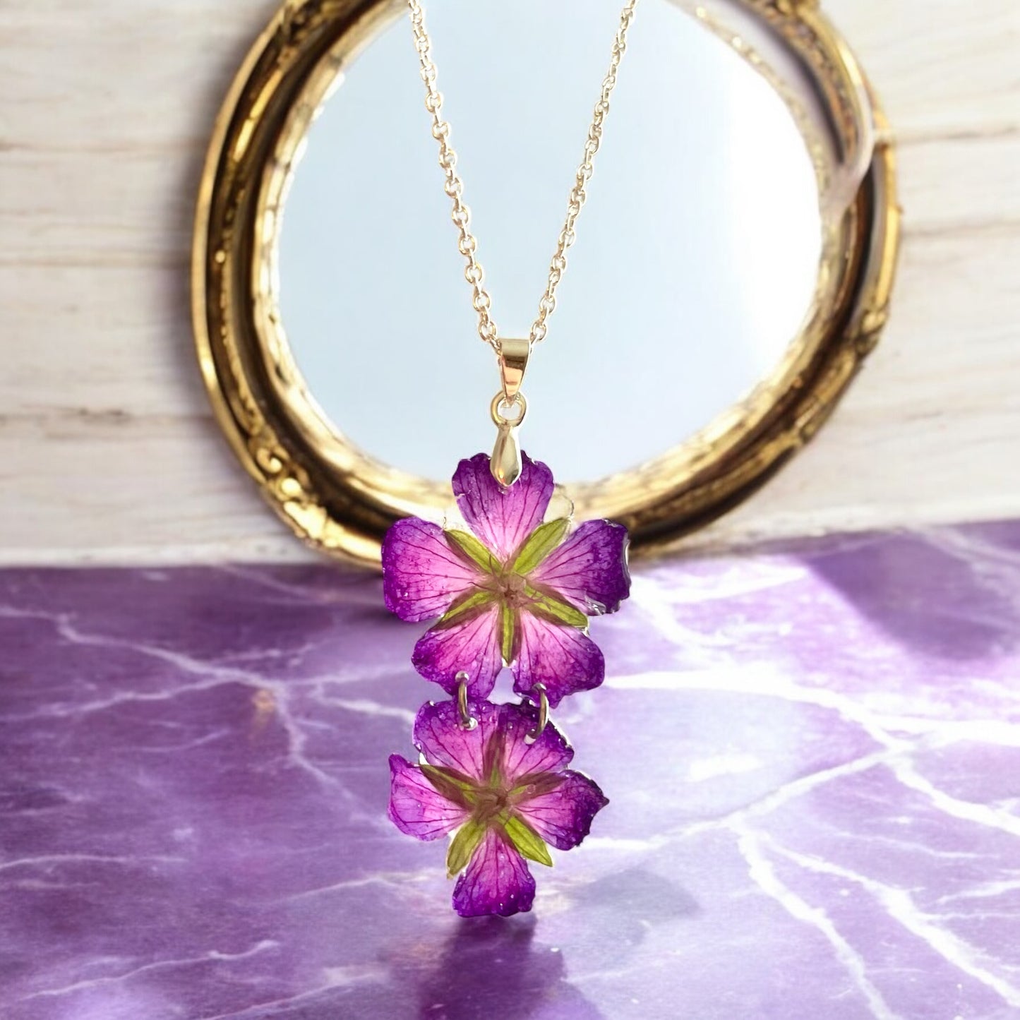 Collier fleurs de géranium vivace argent sterling 925