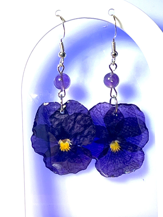 Boucles d’oreilles Améthyste & pensée violette