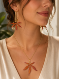 Parure Érable Rouge – Collier & Boucles d’oreilles en feuilles naturelles stabilisées