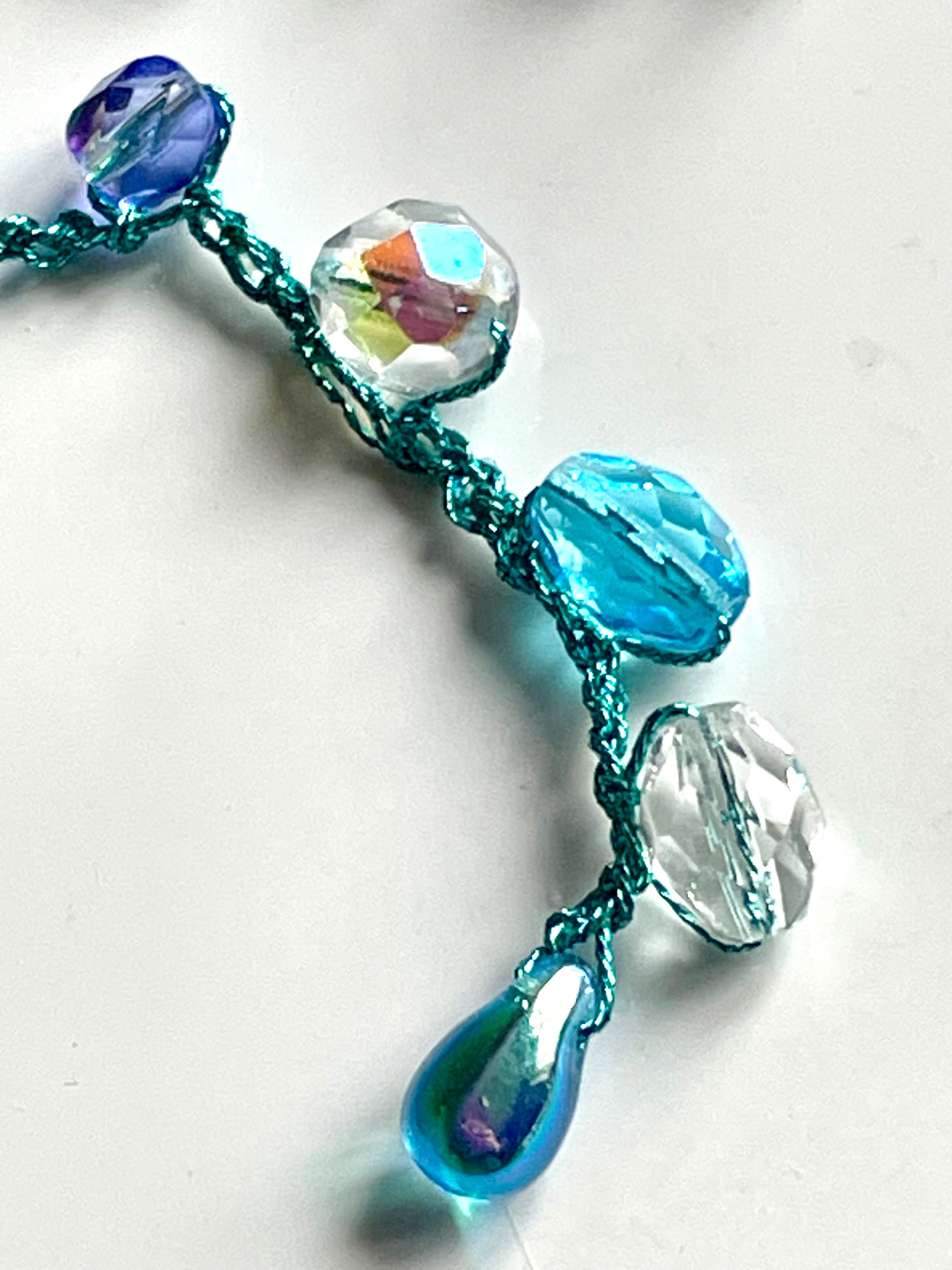 Collier sautoir perles de verre tons bleutés&violet - Aux fleurs de Chloé Collier sautoir perles de verre tons bleutés&violet Collier Collier