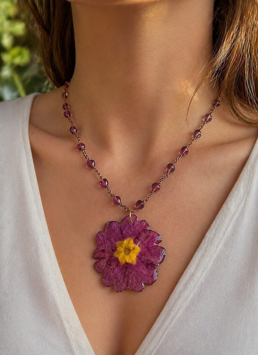 🌸 Collier “Grande Primevère” – Fleur naturelle