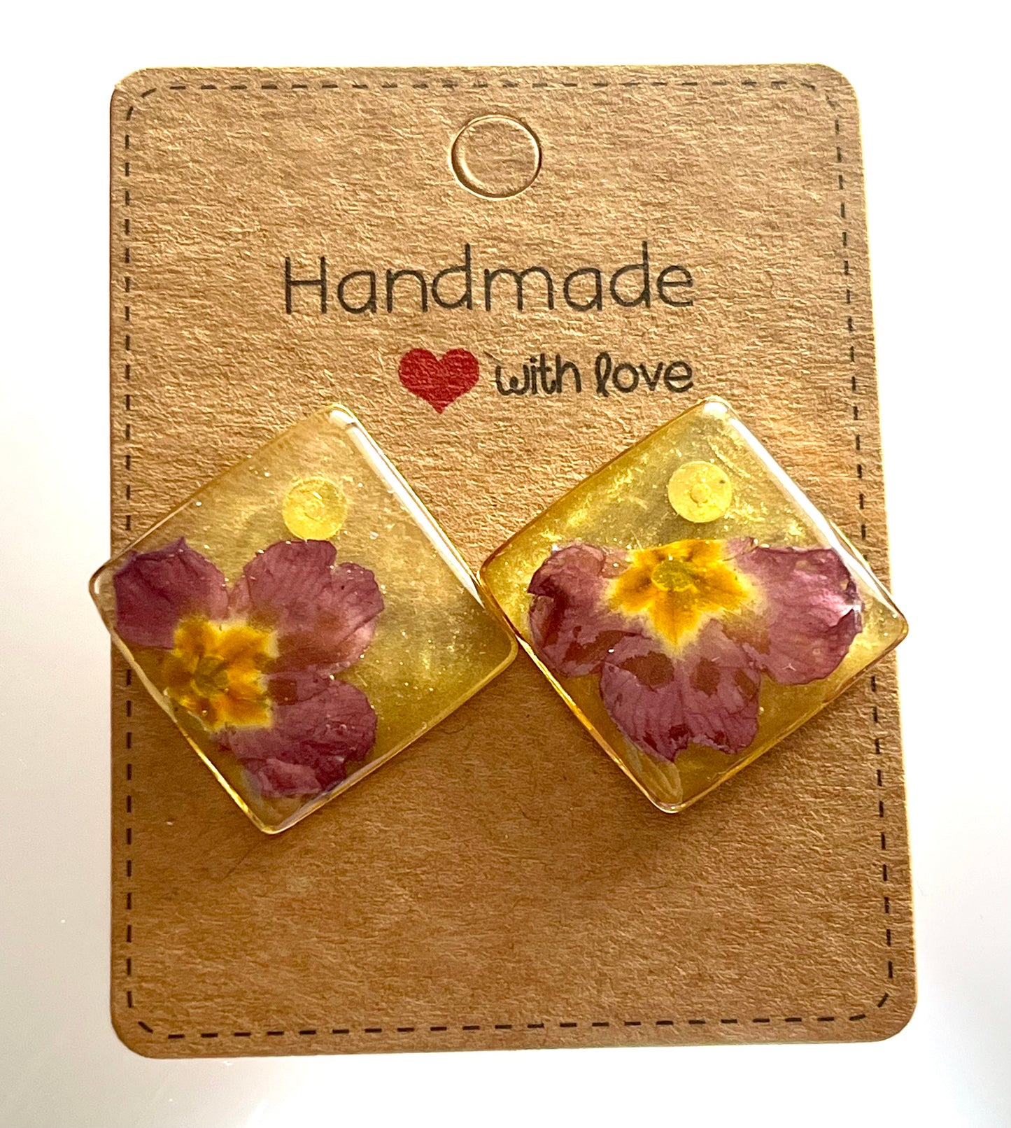 Boucles d’oreilles puces fleurs primevère violette